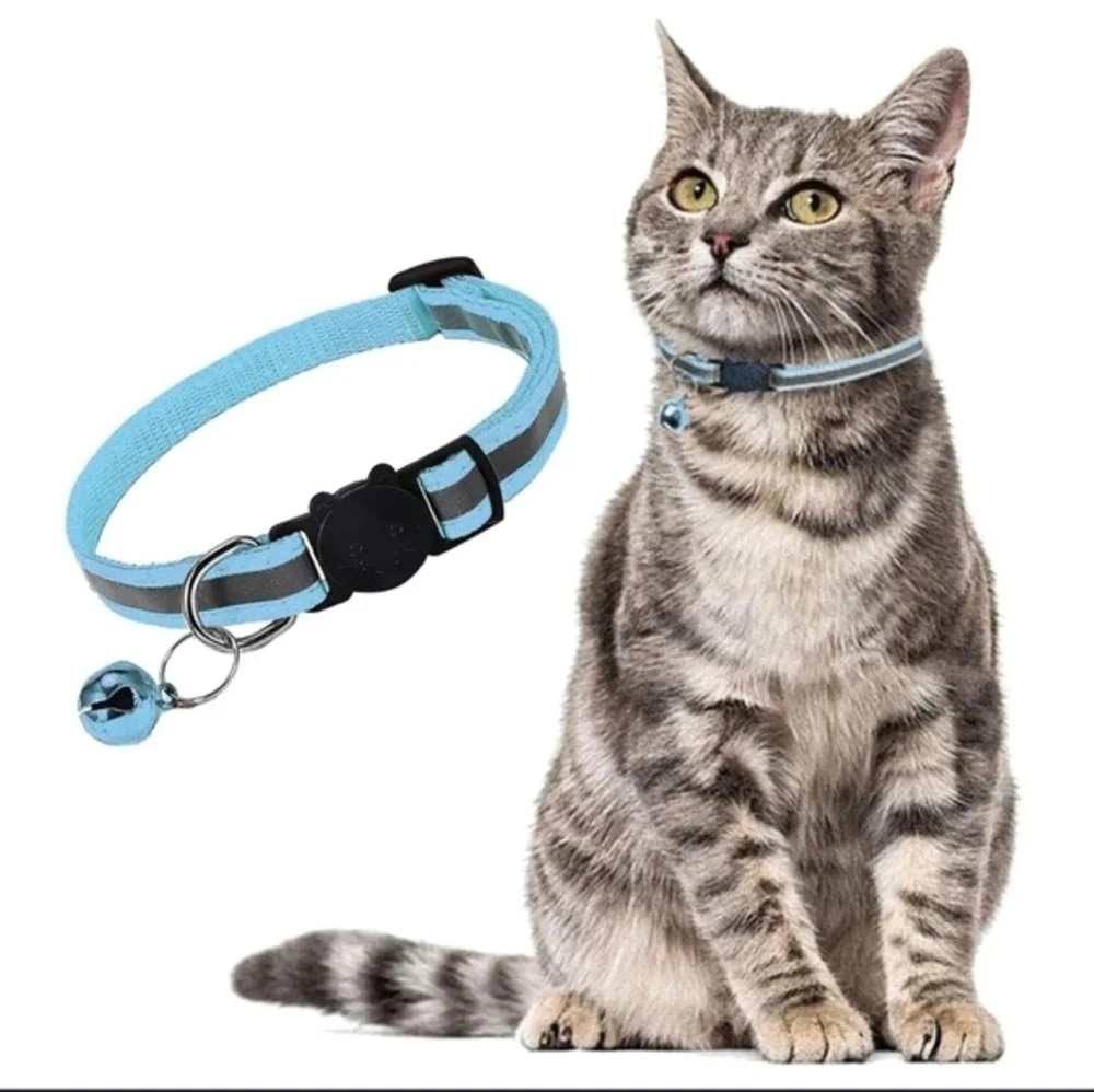 Reflective Adjustable Breakaway Cat Collar‎ Nylon Strip Sky Blue